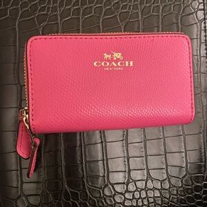 Coach New York Hot Pink Zip Around Wallet with Gold Logo